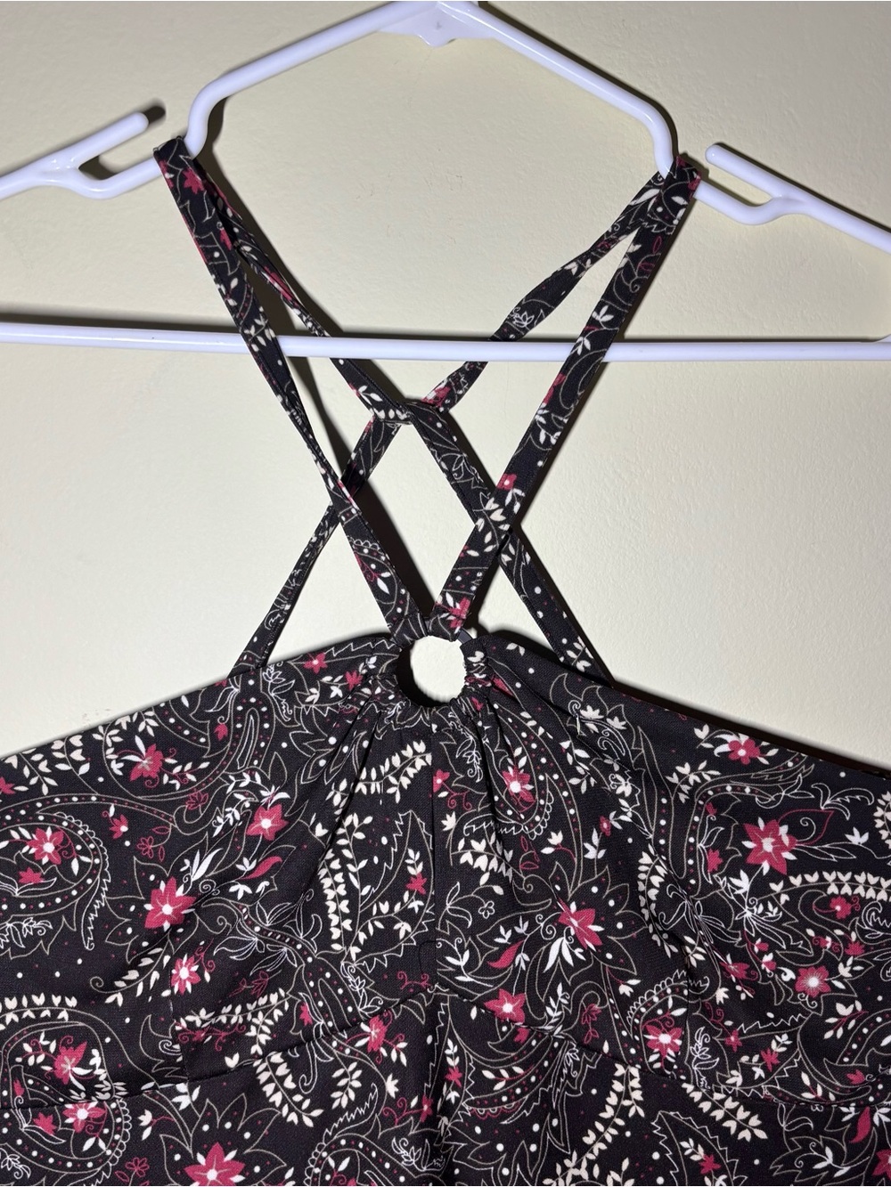 LOFT Brown Strapless Floral Midi Dress with Ring Halter - Picture 3 of 7